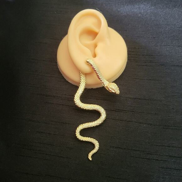 Long gold tone snake through ear illusion earrings - Picture 1 of 3